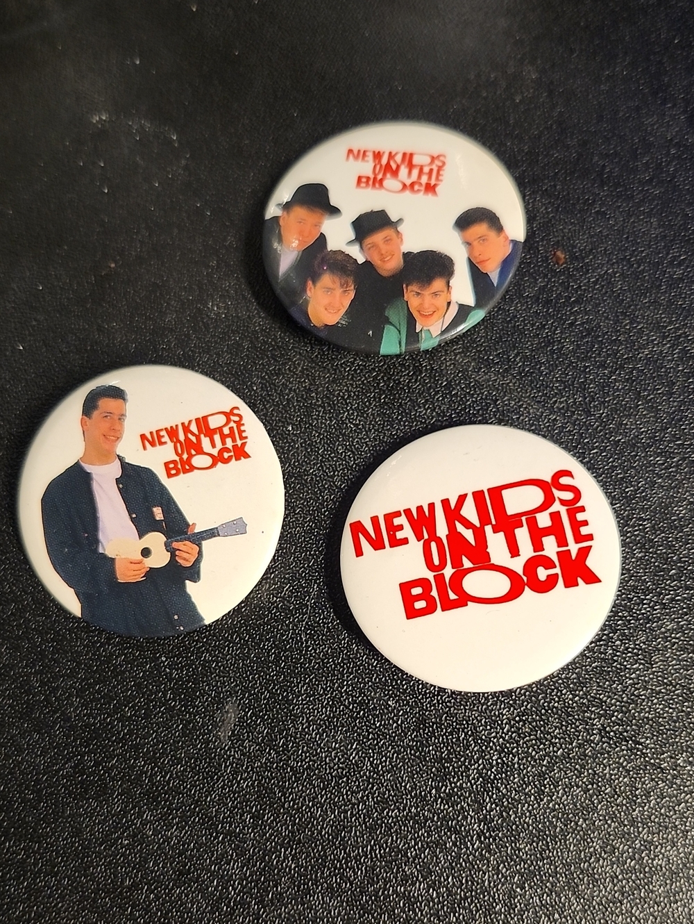 New Kids On The Block Collectible Pinback Buttons - White & Red Set of 3